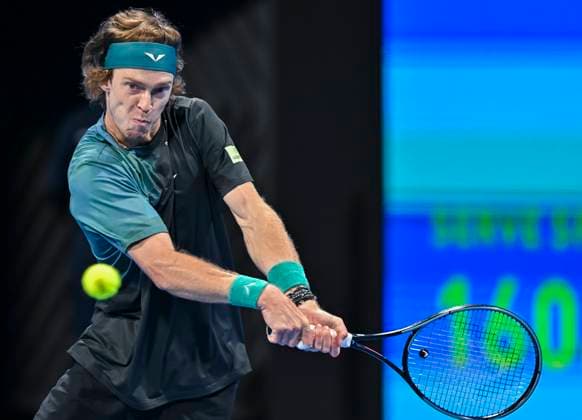 ATP, Tennis Herren Qatar Exxonmobil Open Tennis Tournament 2024 Andrey Rublev is playing against Richard Gasquet of France in his round of 16 singles match at the ATP Qatar ExxonMobil Open tennis tournament at the Khalifa International Tennis Complex in Doha, Qatar, on February 21, 2024. DOHA Qatar  Copyright: xNoushadxThekkayilx originalFilename:varittyakkal-atpqatar240221_npbtz.jpg