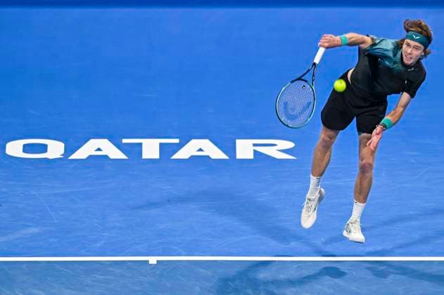 ATP, Tennis Herren Qatar Exxonmobil Open Tennis Tournament 2024 Andrey Rublev is playing against Richard Gasquet of France in his round of 16 singles match at the ATP Qatar ExxonMobil Open tennis tournament at the Khalifa International Tennis Complex in Doha, Qatar, on February 21, 2024. DOHA Qatar  Copyright: xNoushadxThekkayilx originalFilename:varittyakkal-atpqatar240221_npKHv.jpg