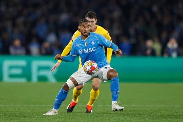 Jean Cajuste (SSC Napoli) controls the ball, UEFA Champions League 2023 2024 - Round of 16 First Leg, SSC Napoli vs FC Barcelona, Barca Diego Armando Maradona StadiuÃ¬, February 21, 2024, Naples, Italy.