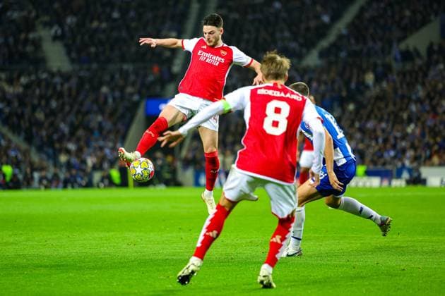 FC Porto v Arsenal Champions League 21 02 2024. Declan Rice (41) of Arsenal during the Champions League match between FC Porto and Arsenal at Estadio do Dragao, Porto, Portugal on 21 February 2024. Editorial use only , Copyright: xNigelxKeenex PSI-19079-0030