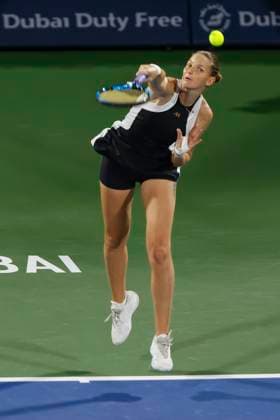 Karolina Pliskova, Tattoo, Dubai Duty Free Tennis Championships, Dubai, U.A.E. Tennis - Dubai Tennis Championships 2024 - WTA, Tennis Damen - Dubai Duty Free Tennis Stadium - Dubai - - United Arab Emirates - 21 February 2024. Copyright: xJuergenxHasenkopfx
