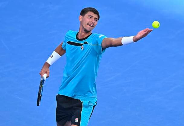 ATP, Tennis Herren Qatar Exxonmobil Open Tennis Tournament 2024 Alexei Popyrin of Australia is playing in his quarterfinal singles match against Alexander Bublik of Kazakhstan at the ATP Qatar ExxonMobil Open tennis tournament at the Khalifa International Tennis Complex in Doha, Qatar, on February 22, 2024. DOHA Qatar  Copyright: xNoushadxThekkayilx originalFilename:varittyakkal-atpqatar240222_np0vp.jpg