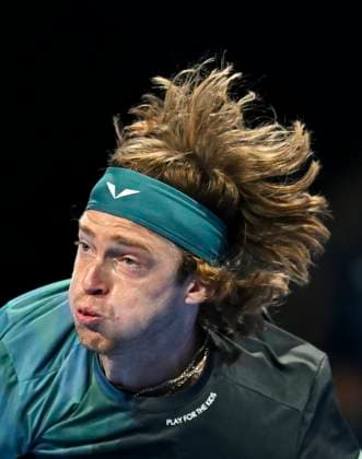 ATP, Tennis Herren Qatar Exxonmobil Open Tennis Tournament 2024 Andrey Rublev is playing in his quarterfinal singles match against Jakub Mensik from the Czech Republic at the ATP Qatar ExxonMobil Open tennis tournament at the Khalifa International Tennis Complex in Doha, Qatar, on February 22, 2024. DOHA Qatar  Copyright: xNoushadxThekkayilx originalFilename:varittyakkal-atpqatar240222_npmZK.jpg