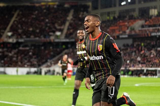 UEFA Europa League: SC Freiburg - RC Lens; 22.02.20224 RC Lens im Jubel zum 0:1, durch David Pereira da Costa (RC Lens, 10) UEFA Europa League: SC Freiburg - RC Lens; Europa-Park-Stadion, Freiburg; 22.02.20224 Copyright: xBEAUTIFULxSPORTS Buriakovx
