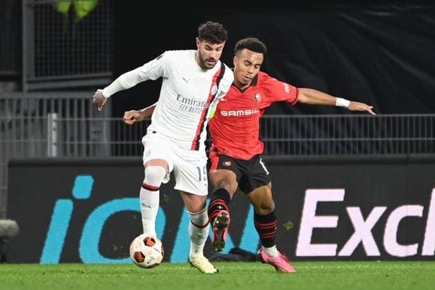 Stade Rennais - Milan AC PHOTOPQR LE TELEGRAMME NICOLAS CREACH ; ; 22 02 2024 ; Football. Rennes 35 le 22 février 2024 Stade du Roazhon Park Ligue Europa 16 ème de finale. Saison 2023-2024. Stade Rennais - Milan AC Théo Hernandez Désiré Doué Photo Nicolas Créach France  Copyright: xPHOTOPQR LExTELEGRAMME MAXPPPxNICOLASxCREACHx 20240222TGB0391 20240222TGB0391