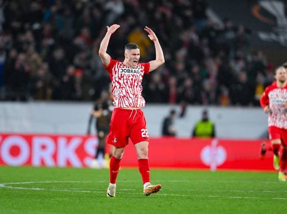 Germany, Freiburg, 22.02.2024, Europa-Park Stadion, SC Freiburg vs RC Lens - UEFA Europa League, Roland Sallai (SC Freiburg) celebrates his goal Freiburg Europa-Park Stadion Baden-Wuerttemberg Germany
