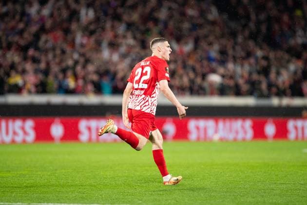 UEFA Europa League: SC Freiburg - RC Lens; 22.02.20224 Roland Sallai (SC Freiburg, 22) im Jubel nach dem Tor UEFA Europa League: SC Freiburg - RC Lens; Europa-Park-Stadion, Freiburg; 22.02.20224 Copyright: xBEAUTIFULxSPORTS Buriakovx