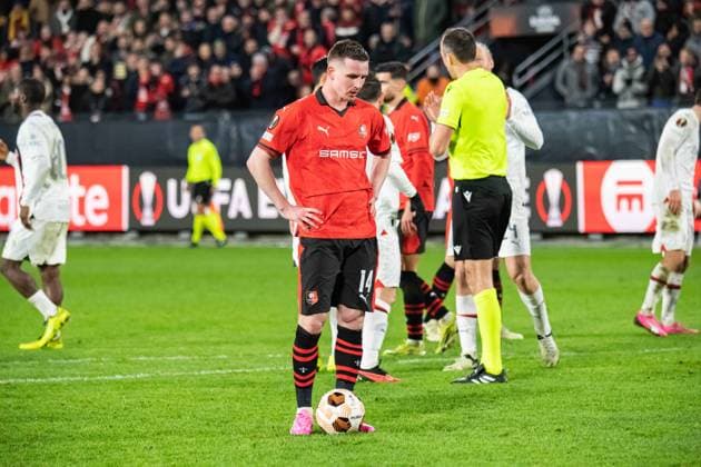 Benjamin Bourigeaud (Stade Rennais) FOOTBALL : Stade Rennais x AC Milan - Ligue Europa - Barrage retour - 22 02 2024 BaptisteAutissier Panoramic 