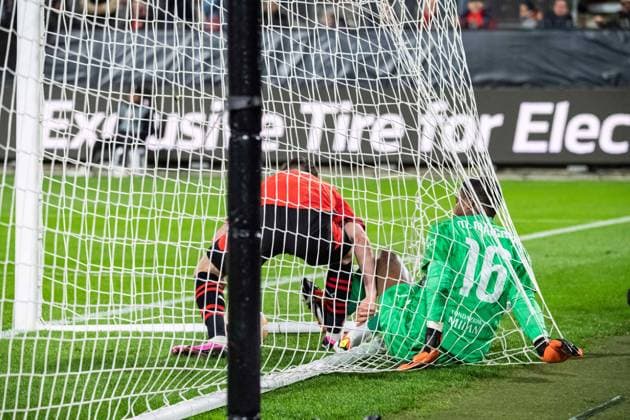 Joie des joueurs du Stade Rennais aprÃ s le but de Benjamin Bourigeaud (Stade Rennais) FOOTBALL : Stade Rennais x AC Milan - Ligue Europa - Barrage retour - 22 02 2024 BaptisteAutissier Panoramic 