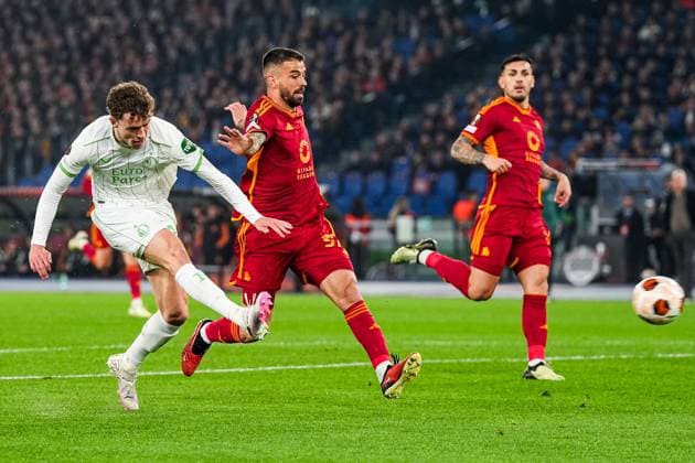 UEFA Europa League: AS Roma v Feyenoord Rome - Mats Wieffer of Feyenoord during the 2nd leg of the UEFA Europa League Knockout Round Play-offs between AS Roma v Feyenoord at Stadio Olympico on 22 February 2024 in Rome, Italia. Copyright: xYannickxVerhoevenx