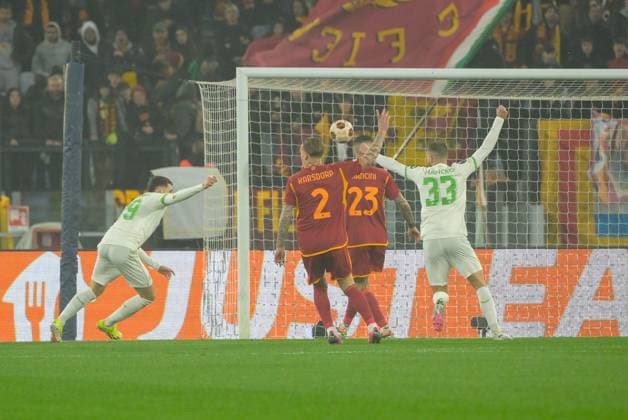 Santiago Gimenez (Feyenoord);goal 0-1 during the UEFA Europa League 2023-2024 football match between AS Roma and Feyenoord at the Olympic Stadium in Rome on February 22, 2024.  Copyright: xFabrizioxCorradetti IPAxSportx x xx IPA_43659529 IPA_Agency_IPA43659529