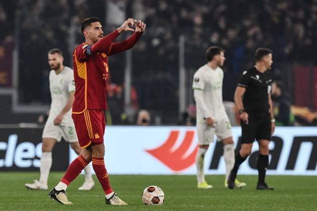 As Roma 22 02 2024 - Europa League Roma-Feyenoord foto Antonello Sammarco Image nella foto: esultanza gol Lorenzo Pellegrini 