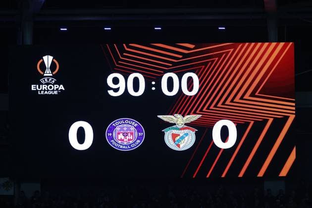 Toulouse - Stadium de Toulouse, 22.02.2024 UEFA Europa League Play-off Toulouse FC - S.L.Benfica v.l., Anzeigetafel, 0:0 Copyright: JoaquimxFerreira