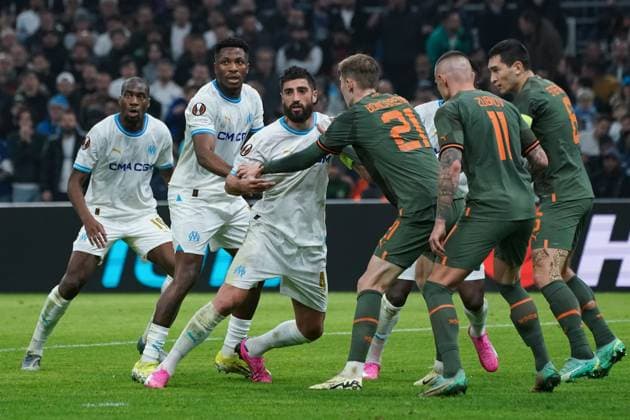 Samuel Gigot (Olympique de Marseille) - Artem Bondarenko (Chakhtar Donetsk) FOOTBALL : Olympique de Marseille vs Chakhtar Donetsk - 16e de finale retour d Europa League - Marseille - 22 02 2024 NorbertScanella Panoramic 