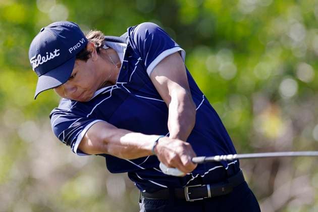 HOBE SOUND, FL - FEBRUARY 22: Charlie Woods, son of Tiger Woods, tees off during pre-qualifying for The Cognizant Classic in The Palm Beaches at Lost Lake Golf Club on February 22, 2024 in Hobe Sound, Florida. (Photo by Joe Robbins Icon Sportswire) GOLF: FEB 22 PGA, Golf Herren Cognizant Classic Pre-Qualifying EDITORIAL USE ONLY Icon573240222002