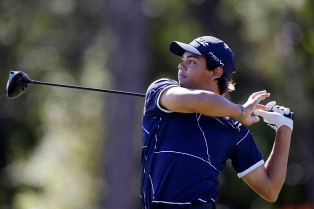 HOBE SOUND, FL - FEBRUARY 22: Charlie Woods, son of Tiger Woods, hits a tee shot during pre-qualifying for The Cognizant Classic in The Palm Beaches at Lost Lake Golf Club on February 22, 2024 in Hobe Sound, Florida. (Photo by Joe Robbins Icon Sportswire) GOLF: FEB 22 PGA, Golf Herren Cognizant Classic Pre-Qualifying EDITORIAL USE ONLY Icon573240222010