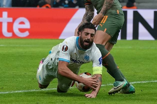 Samuel Gigot (Olympique de Marseille) - Oleksandr Zubkov (Chakhtar Donetsk) FOOTBALL : Olympique de Marseille vs Chakhtar Donetsk - 16e de finale retour d Europa League - Marseille - 22 02 2024 NorbertScanella Panoramic 