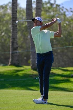 VALLARTA, - FEBRUARY 22: Omar Morales(a) (MEX) watches his tee shot on 5 during Rd1 of the Mexico Open at Vidanta on February 22, 2024 in Puerto Vallarta, Mexico. (Photo by Ken Murray Icon Sportswire) GOLF: FEB 22 PGA, Golf Herren Mexico Open at Vidanta EDITORIAL USE ONLY Icon2402220121