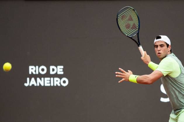 (240223) -- RIO DE JANEIRO, Feb. 23, 2024 -- Jaume Antoni Munar Clar of Spain hits a return during the round 16 match against Thiago Seyboth Wild of Brazil at the 2024 ATP500 Rio Open at Jockey Club Brasileiro in Rio de Janeiro, Brazil, Feb. 22, 2024. ) (SP)BRAZIL-RIO DE JANEIRO-TENNIS-ATP500-RIO OPEN WangxTiancong 