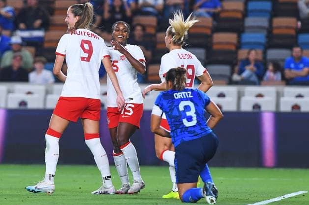 RECORD DATE NOT STATED Concacaf W Gold Cup 2024 Canada vs El Salvador Jordyn Huitema celebrates her goal 2-0 of Canada during the Group stage, Group C match between Canada and El Salvador as part of the Concacaf Womens Gold Cup 2024, at Shell Energy Stadium on February 22, 2024 in Houston, Texas, United States. HOUSTON TEXAS UNITED STATES  Copyright: xJONATHANxDUENASx 20240222203716_CWGC_24_GC_CAN_ESA_77