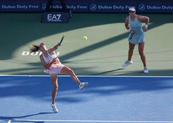 Nicole Melchiar Ellen Perez, Damen Doppel, Dubai Duty Free Tennis Championships, Dubai, U.A.E. Tennis - Dubai Tennis Championships 2024 - WTA, Tennis Damen - Dubai Duty Free Tennis Stadium - Dubai - - United Arab Emirates - 23 February 2024. Copyright: xJuergenxHasenkopfx