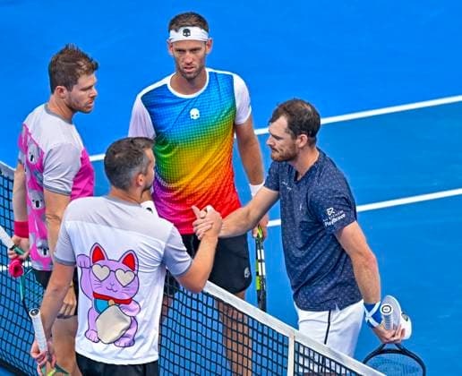 ATP, Tennis Herren Qatar Exxonmobil Open Tennis Tournament 2024 Jamie Murray from Great Britain and Michael Venus from New Zealand are celebrating after winning their doubles semifinal match against Ariel Behar from Uruguay and Adam Pavlasek from the Czech Republic at the ATP Qatar ExxonMobil Open tennis tournament at the Khalifa International Tennis Complex in Doha, Qatar, on February 23, 2024. DOHA Qatar  Copyright: xNoushadxThekkayilx originalFilename:varittyakkal-atpqatar240223_npV2p.jpg