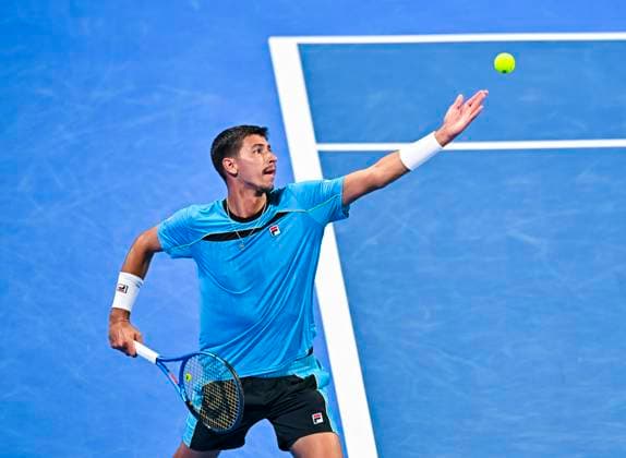 ATP, Tennis Herren Qatar Exxonmobil Open Tennis Tournament 2024 Alexei Popyrin of Australia is playing in his semifinal singles match against Karen Khachanov at the ATP Qatar ExxonMobil Open tennis tournament at the Khalifa International Tennis Complex in Doha, Qatar, on February 23, 2024. DOHA Qatar  Copyright: xNoushadxThekkayilx originalFilename:varittyakkal-atpqatar240223_npfmB.jpg