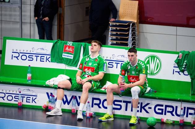 23.02.2024 - Handball, 2023 2024, 2. Bundesliga, 22. Spieltag, GWD Minden - HC Elbflorenz Dresden: (L-R) Szymon Dzialakiewicz (Minden), Danilo Radovic (Minden)