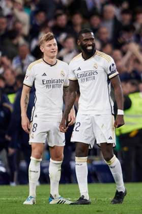 February 26, 2024, Madrid, Madrid, Spain: Antonio Rudiger and Toni Kroos of Real Madrid CF during La Liga football match between Real Madrid CF v Sevilla FC at Santiago Bernabeu Stadium in Madrid, Spain, February 25, 2024 Madrid Spain - ZUMAa206 20240226_zsp_a206_076 Copyright: xRubenxAlbarranx