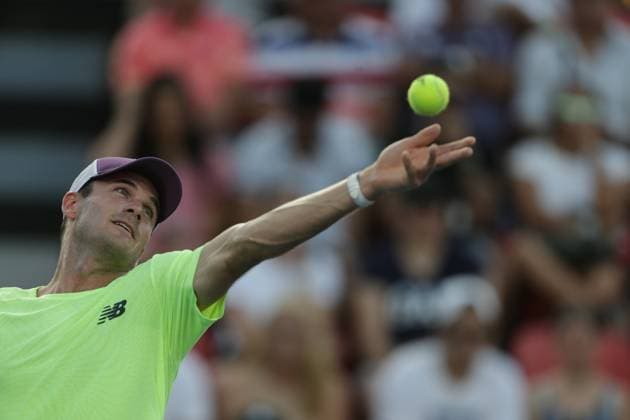 (240227) -- ACAPULCO, Feb. 27, 2024 -- Tommy Paul of the United States serves during the men s singles first round match between Jack Draper of Britain and Tommy Paul of the Untied States at the 2024 ATP, Tennis Herren Mexican Open tennis tournament in Acapulco, Mexico, Feb. 26, 2024. (Photo by Xinhua) (SP)MEXICO-ACAPULCO-TENNIS-MEXICAN OPEN FranciscoxCanedo 