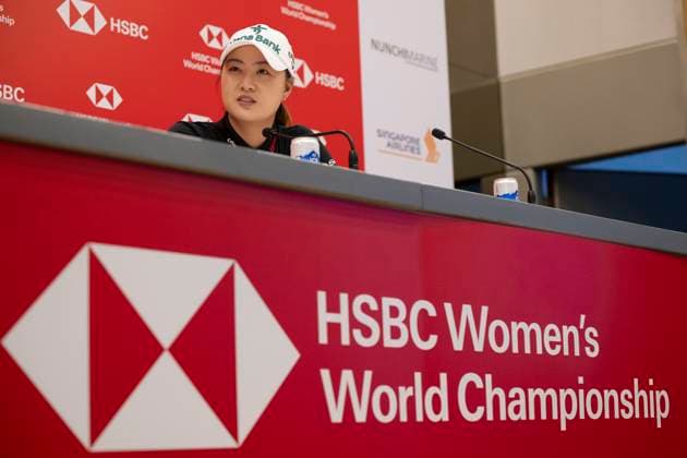 (240227) -- SINGAPORE, Feb. 27, 2024 -- Lee Minjee of Australia attends attends the HSBC Women s World Championship, WM, Weltmeisterschaft pre-tournament press conference, PK, Pressekonferenz held at the Singapore s Sentosa Golf Club on Feb. 27, 2024. (Photo by Xinhua) (SP)SINGAPORE-GOLF-WOMEN S WORLD CHAMPIONSHIP-PRESS CONFERENCE ThenxChihxWey 