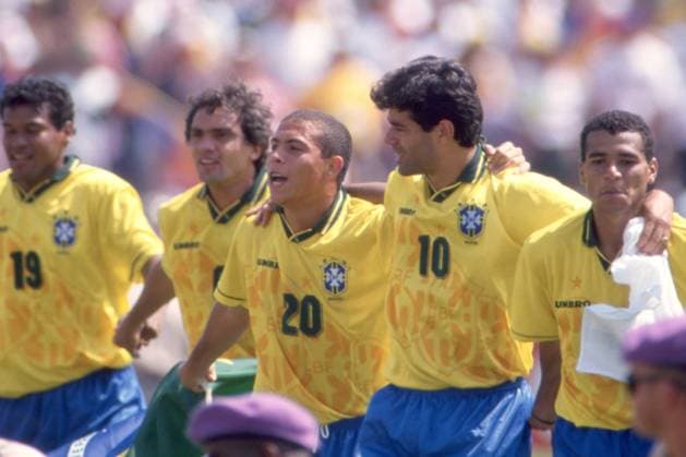 CLAUDIO BRANCO LEAL, RONALDO LIMA, RAI OLIVEIRA, MARCOS CAFU MORAIS, GRUPPO, Group, Brasile, World Cup, USA 1994, Final, Brazil vs Italy 0-0 (3-2 apk), 17-07-1994, Esultanza, Celebration, Jubel CAMPIONATI MONDIALI USA 1994 FINALE BRASILE-ITALIA 0-0 (3-2 dcr)