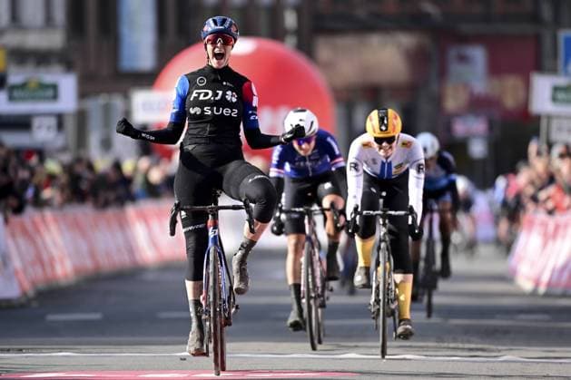 Bilder des Jahres 2024, Sport 02 Februar Sport Themen der Woche KW09 Sport Bilder des Tages Victoria Guazzini pictured in action during the Grand Prix du Samyn one day cycling race, 202km from Quaregnon to Dour on Tuesday 27 February 2024, the first (out of 10) race of the Lotto Cycling Cup. LAURIExDIEFFEMBACQ  x87216246x