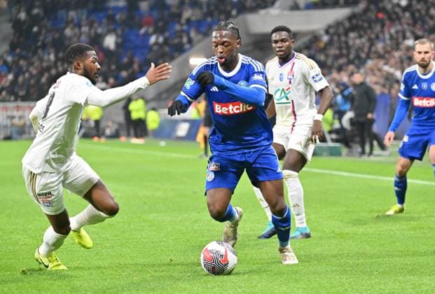 Ansley Maidland Niles(lyon) vs Ibrahima Sissoko (strasbourg) FOOTBALL: Olympique Lyonnais vs Racing Club de Strasbourg Alsace - 1 4 Coupe de France - 27 02 2024 FredericChambert Panoramic 