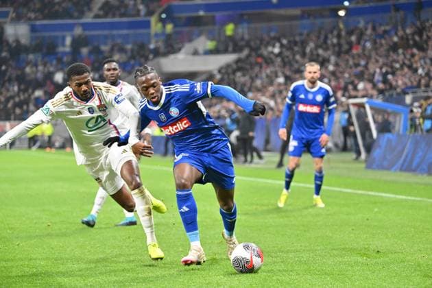 Ansley Maidland Niles(lyon) vs Ibrahima Sissoko (strasbourg) FOOTBALL: Olympique Lyonnais vs Racing Club de Strasbourg Alsace - 1 4 Coupe de France - 27 02 2024 FredericChambert Panoramic 