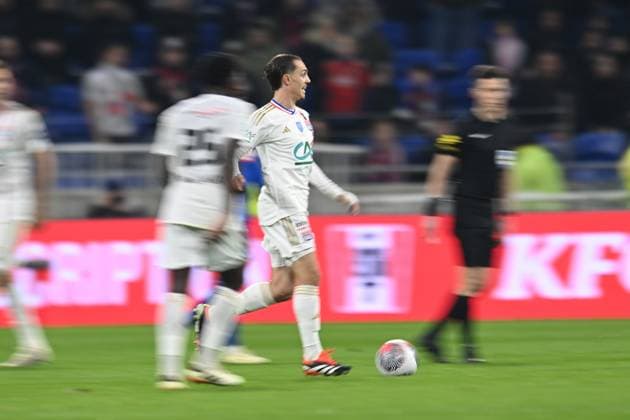 Maxence Caqueret (lyon) FOOTBALL: Olympique Lyonnais vs Racing Club de Strasbourg Alsace - 1 4 Coupe de France - 27 02 2024 FredericChambert Panoramic 