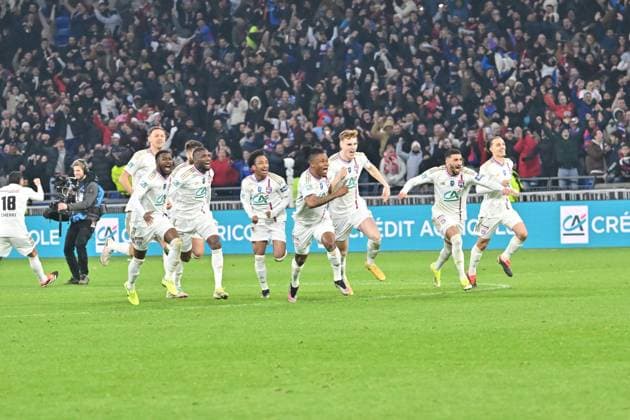 Joiie de Gift Orban et de ses coÃ quipiers (lyon) FOOTBALL: Olympique Lyonnais vs Racing Club de Strasbourg Alsace - 1 4 Coupe de France - 27 02 2024 FredericChambert Panoramic 