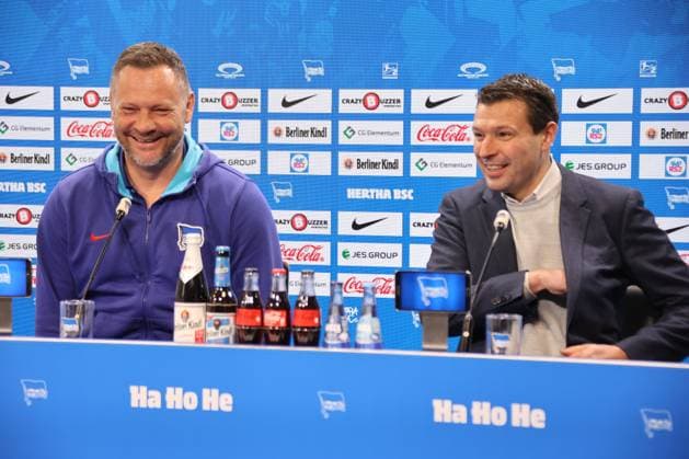 DEU, DFL, 2. FBL Hertha BSC, PK, 28.02.2024, Sportforum, Berlin, DEU, DFL, 2. FBL Hertha BSC, PK, im Bild Cheftrainer Pal Dardai (Hertha BSC Berlin), Benjamin Weber (Sportdirektor, Hertha BSC Berlin) DFL - regulations prohibit any use of Photographs as image sequences and or quasi-video Foto: Juergen Engler nordphoto GmbH