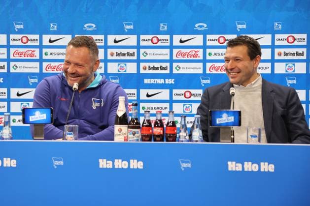 DEU, DFL, 2. FBL Hertha BSC, PK, 28.02.2024, Sportforum, Berlin, DEU, DFL, 2. FBL Hertha BSC, PK, im Bild Cheftrainer Pal Dardai (Hertha BSC Berlin), Benjamin Weber (Sportdirektor, Hertha BSC Berlin) DFL - regulations prohibit any use of Photographs as image sequences and or quasi-video Foto: Juergen Engler nordphoto GmbH
