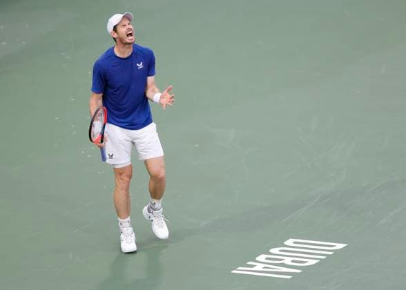 Sport Bilder des Tages Andy Murray reagiert veraergert, Aerger, enttaeuscht, Enttaeuschung, Emotion, Dubai Duty Free Tennis Championships, Dubai, U.A.E. Tennis - Dubai Tennis Championships 2024 - ATP, Tennis Herren - Dubai Duty Free Tennis Stadium - Dubai - - United Arab Emirates - 28 February 2024. Copyright: xJuergenxHasenkopfx