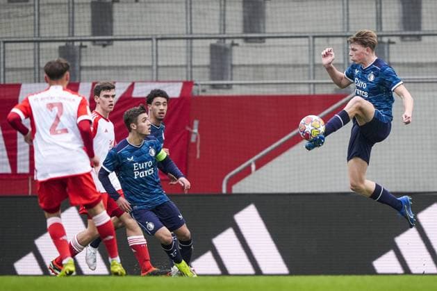Bilder des Jahres 2024, Sport 02 Februar Sport Themen der Woche KW09 Sport Bilder des Tages UEFA Youth League: Bayern Munchen O19 v Feyenoord O19 Munich - Jan Plug of Feyenoord O19 during the round of 16 of the UEFA Youth League between Bayern Munchen O19 v Feyenoord O19 at FC Bayern Campus on 28 February 2024 in Munich, Germany. Copyright: xTomxBodex