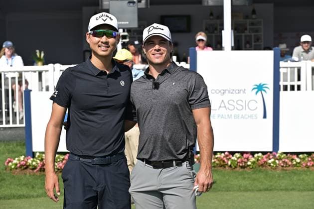 PALM BEACH GARDENS, FL - FEBRUARY 28: Min Woo Lee (AUS) and Nick Dunlap (USA) play in the Pro-AM golf tournament at the Cognizant Classic at PGA, Golf Herren National on February 28, 2024, in Palm Beach Gardens, Florida. (Photo by Michele Eve Sandberg Icon Sportswire) GOLF: FEB 28 PGA Cognizant Classic in The Palm Beaches EDITORIAL USE ONLY Icon24022810012