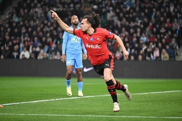 Joie de Arthur Theate (rennes) FOOTBALL : Le Puy Foot 43 vs Stade Rennais - 1 4 de finale Coupe de France - 29 02 2024 FredericChambert Panoramic 