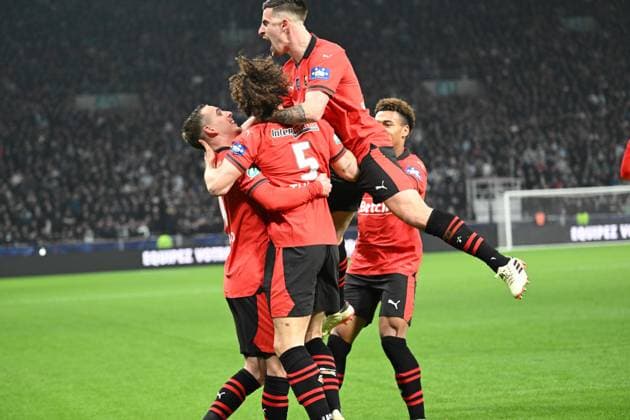 Sport Themen der Woche KW09 Sport Bilder des Tages Joie de Arthur Theate (rennes) et de ses coÃ quipiers FOOTBALL : Le Puy Foot 43 vs Stade Rennais - 1 4 de finale Coupe de France - 29 02 2024 FredericChambert Panoramic 