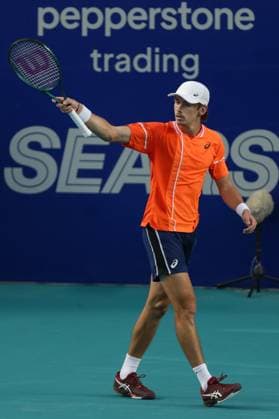 (240301) -- ACAPULCO, March 1, 2024 -- Alex De Minaur of Australia reacts during the quarterfinal match against Stefanos Tsitsipas of Greece at the 2024 ATP, Tennis Herren Mexican Open tennis tournament in Acapulco, Mexico, Feb. 29, 2024. (Photo by Xinhua) (SP)MEXICO-ACAPULCO-TENNIS-ATP-MEXICAN OPEN-QUARTERFINAL FranciscoxCanedo 