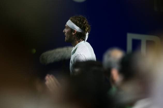 (240301) -- ACAPULCO, March 1, 2024 -- Stefanos Tsitsipas of Greece reacts during the quarterfinal match against Alex De Minaur of Australia at the 2024 ATP, Tennis Herren Mexican Open tennis tournament in Acapulco, Mexico, Feb. 29, 2024. (Photo by Xinhua) (SP)MEXICO-ACAPULCO-TENNIS-ATP-MEXICAN OPEN-QUARTERFINAL FranciscoxCanedo 