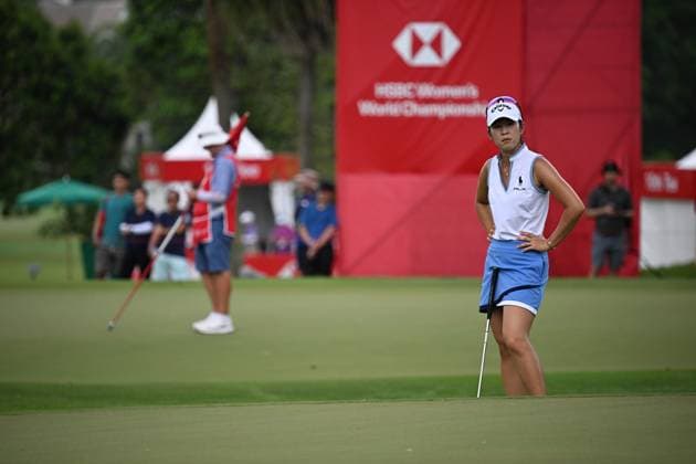 (240301) -- SINGAPORE, March 1, 2024 -- Andrea Lee of the United States competes during the second day of the HSBC Women s World Championship, WM, Weltmeisterschaft held in Singapore s Sentosa Golf Club on March 1, 2024. (Photo by Then Chih Wey Xinhua) (SP)SINGAPORE-GOLF-WOMEN S WORLD CHAMPIONSHIP XinxJiapo 