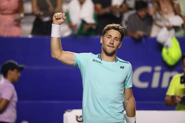 (240301) -- ACAPULCO, March 1, 2024 -- Casper Ruud of Norway celebrates victory after the quarterfinal match against Ben Shelton of the United States at the 2024 ATP, Tennis Herren Mexican Open tennis tournament in Acapulco, Mexico, March 1, 2024. ) (SP)MEXICO-ACAPULCO-TENNIS-ATP-MEXICAN OPEN-QUARTERFINAL LixMengxin 