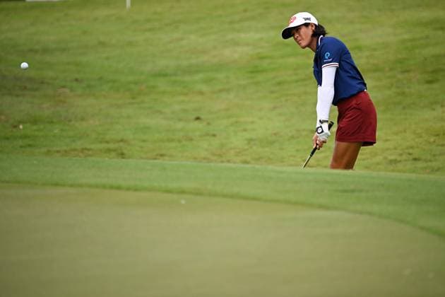 (240301) -- SINGAPORE, March 1, 2024 -- Celine Boutier of France competes during the second day of the HSBC Women s World Championship, WM, Weltmeisterschaft held in Singapore s Sentosa Golf Club on March 1, 2024. (Photo by Then Chih Wey Xinhua) (SP)SINGAPORE-GOLF-WOMEN S WORLD CHAMPIONSHIP XinxJiapo 