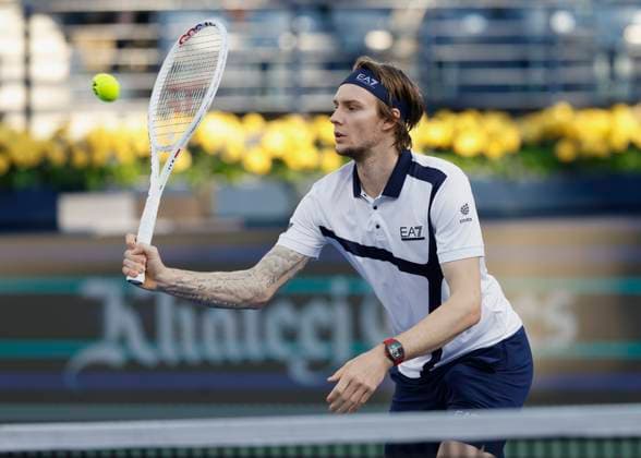 Alexander Bublik, Dubai Duty Free Tennis Championships, Dubai, U.A.E. Tennis - Dubai Tennis Championships 2024 - ATP, Tennis Herren - Dubai Duty Free Tennis Stadium - Dubai - - United Arab Emirates - 1 March 2024. Copyright: xJuergenxHasenkopfx
